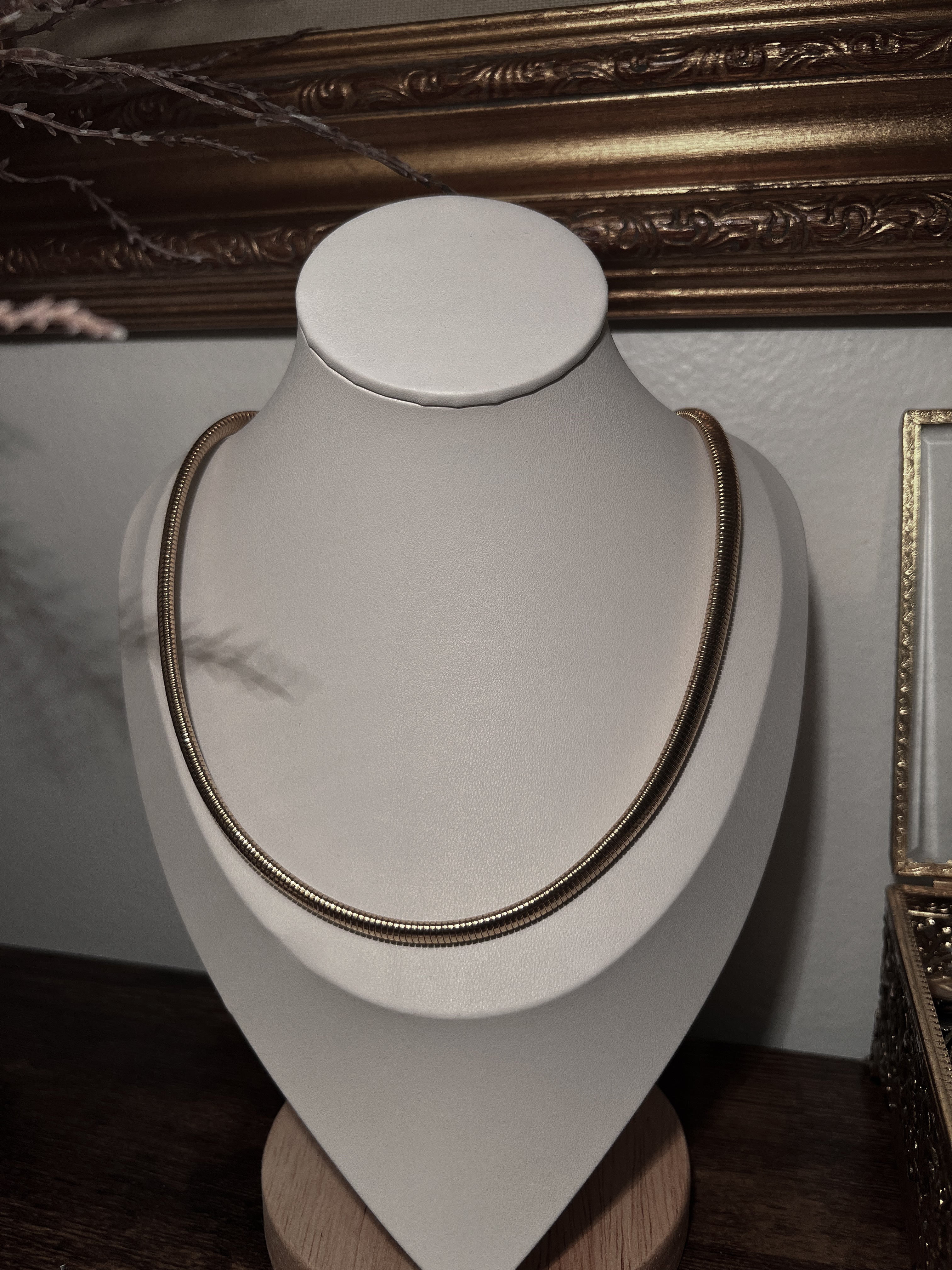 Vintage long snake chain herbone necklace